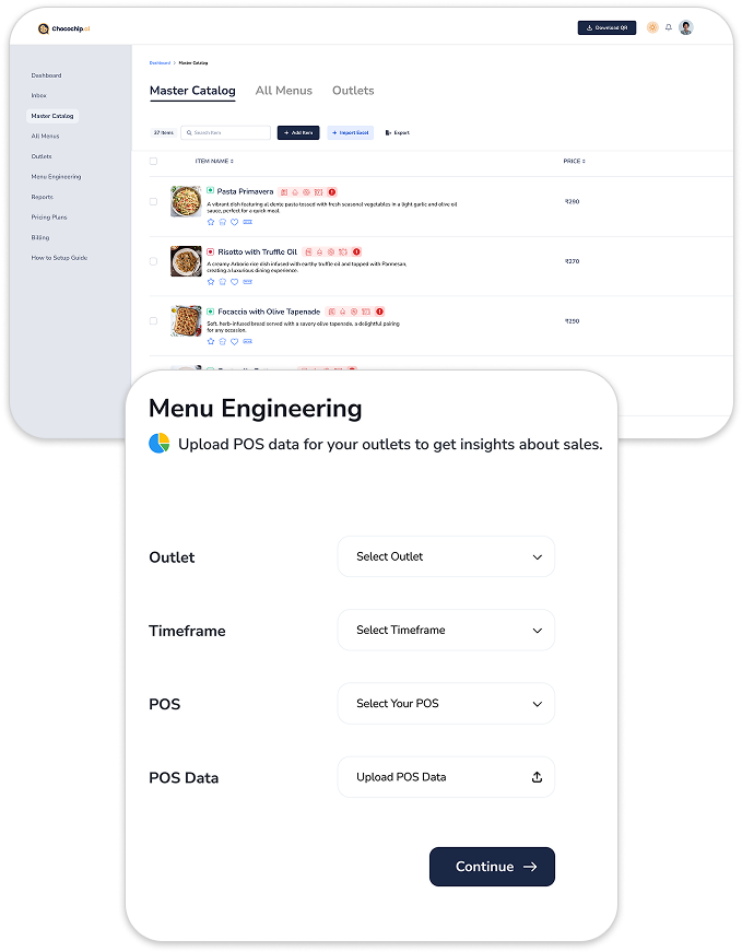 Menu Intelligence mobile